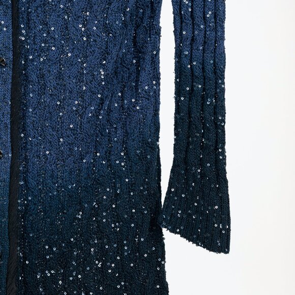 Oscar de la Renta AW/10 Blue-Ombre Silk-Blend Sequined Cable-Knit Cardigan - Picture 5 of 9